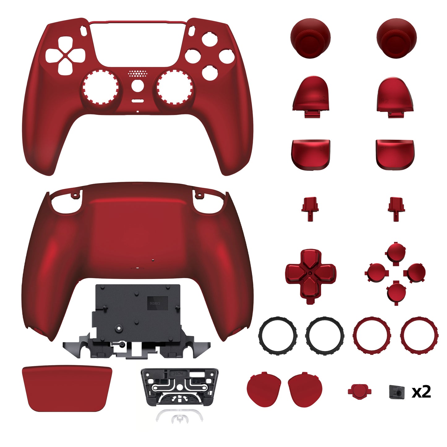 eXtremeRate LUNA Redesigned Replacement Full Set Shells with Buttons Compatible with PS5 Controller BDM-030/040/050/060 - Scarlet Red