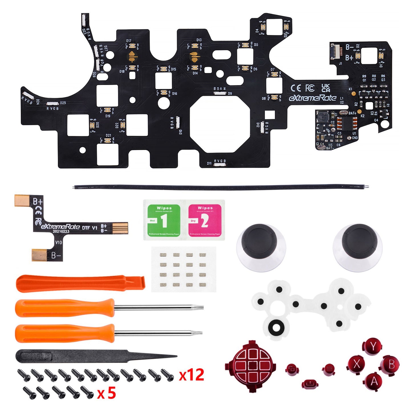 eXtremeRate Multi-Colors Luminated Buttons DTF V2 LED Kit for Xbox Series X & S Controller - Scarlet Red