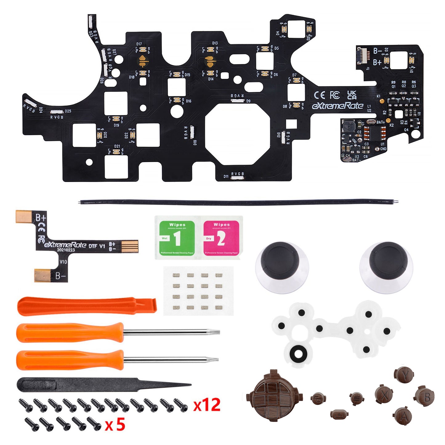 eXtremeRate Multi-Colors Luminated Buttons DTF V2 LED Kit for Xbox Series X & S Controller - Wood Grain