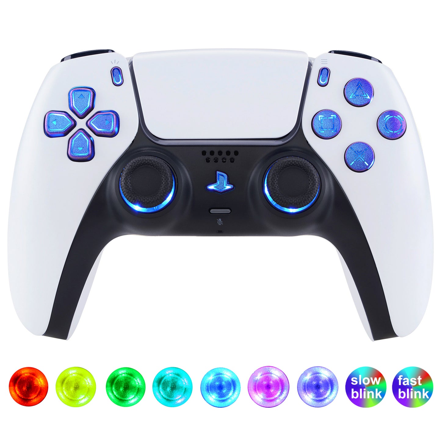 eXtremeRate Multi-Colors Luminated Buttons DTF V4 LED Kit for PS5 Controller BDM-030/040/050/060 - Chameleon Purple Blue