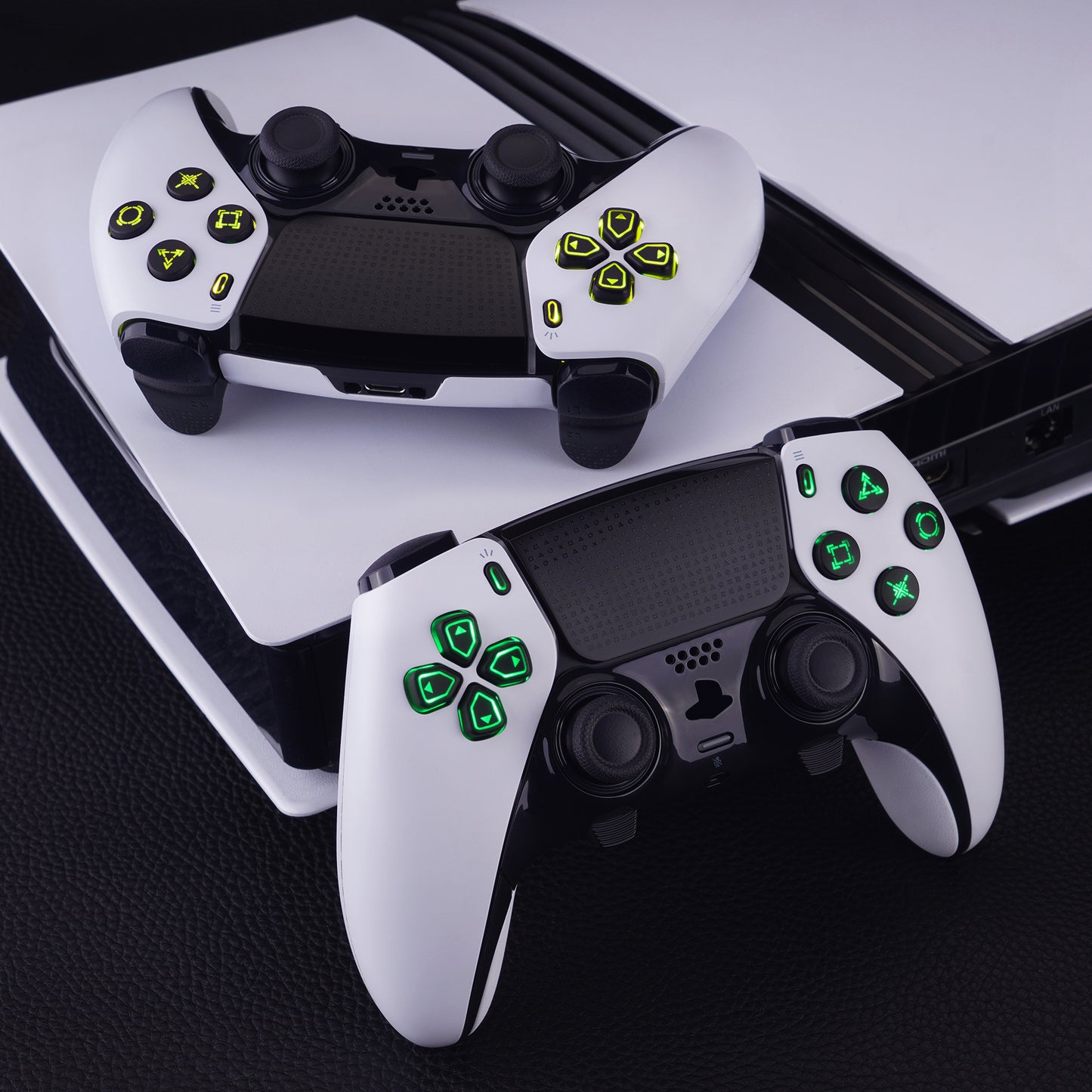 eXtremeRate Multi-Colors Luminated Buttons D&F LED Kit for PS5 Edge Controller - Black Classical Symbols Buttons