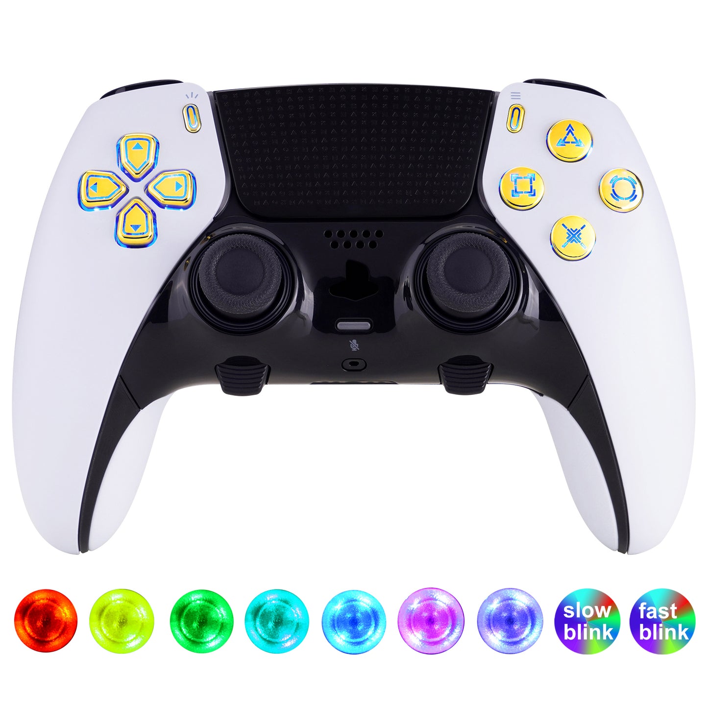 eXtremeRate Multi-Colors Luminated Buttons D&F LED Kit for PS5 Edge Controller - Chrome Gold Classical Symbols Buttons