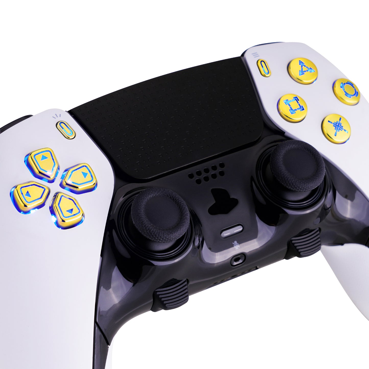 eXtremeRate Multi-Colors Luminated Buttons D&F LED Kit for PS5 Edge Controller - Chrome Gold Classical Symbols Buttons