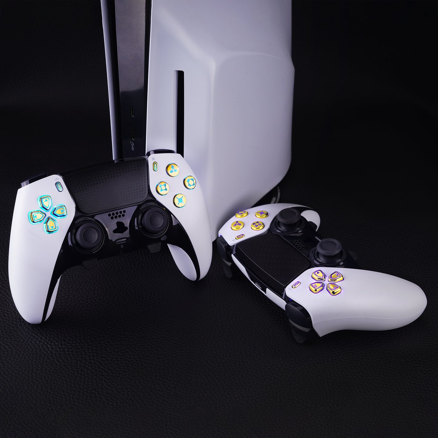 eXtremeRate Multi-Colors Luminated Buttons D&F LED Kit for PS5 Edge Controller - Chrome Gold Classical Symbols Buttons