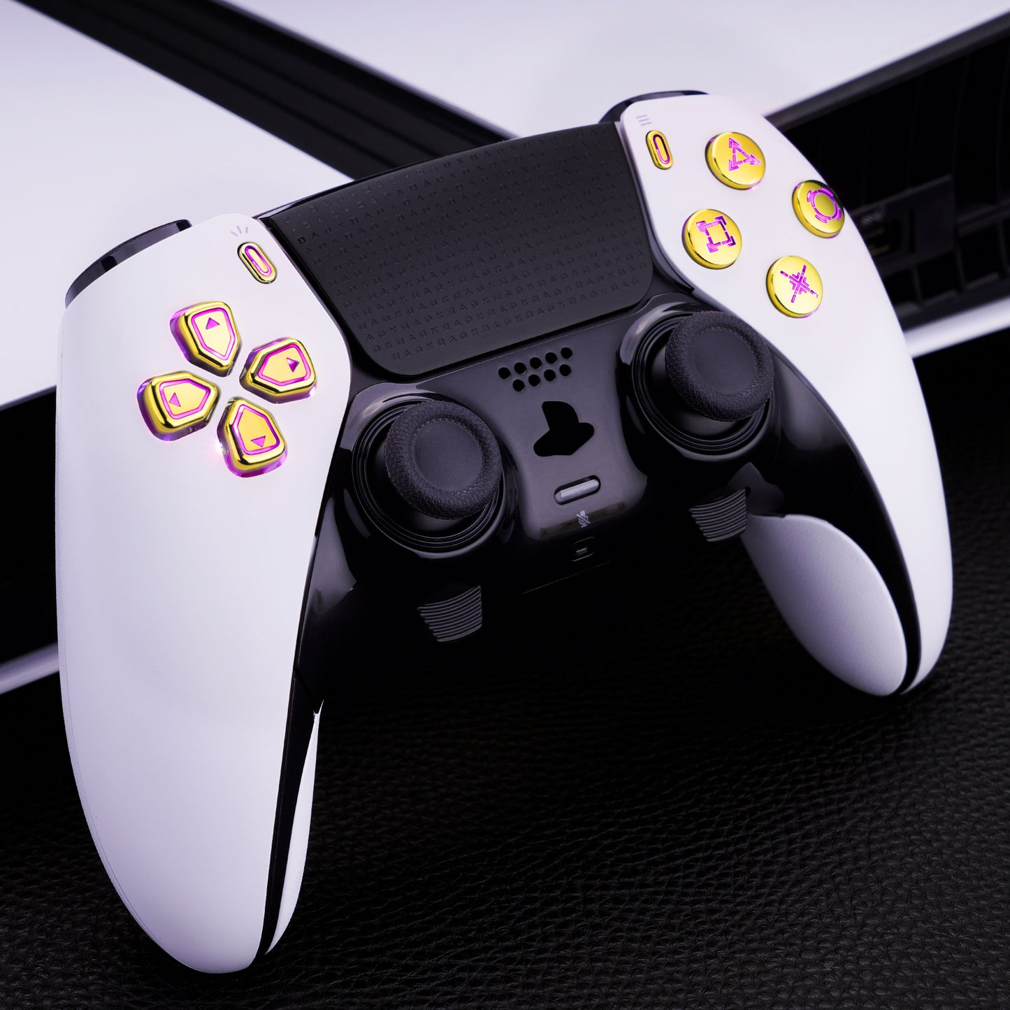 eXtremeRate Multi-Colors Luminated Buttons D&F LED Kit for PS5 Edge Controller - Chrome Gold Classical Symbols Buttons