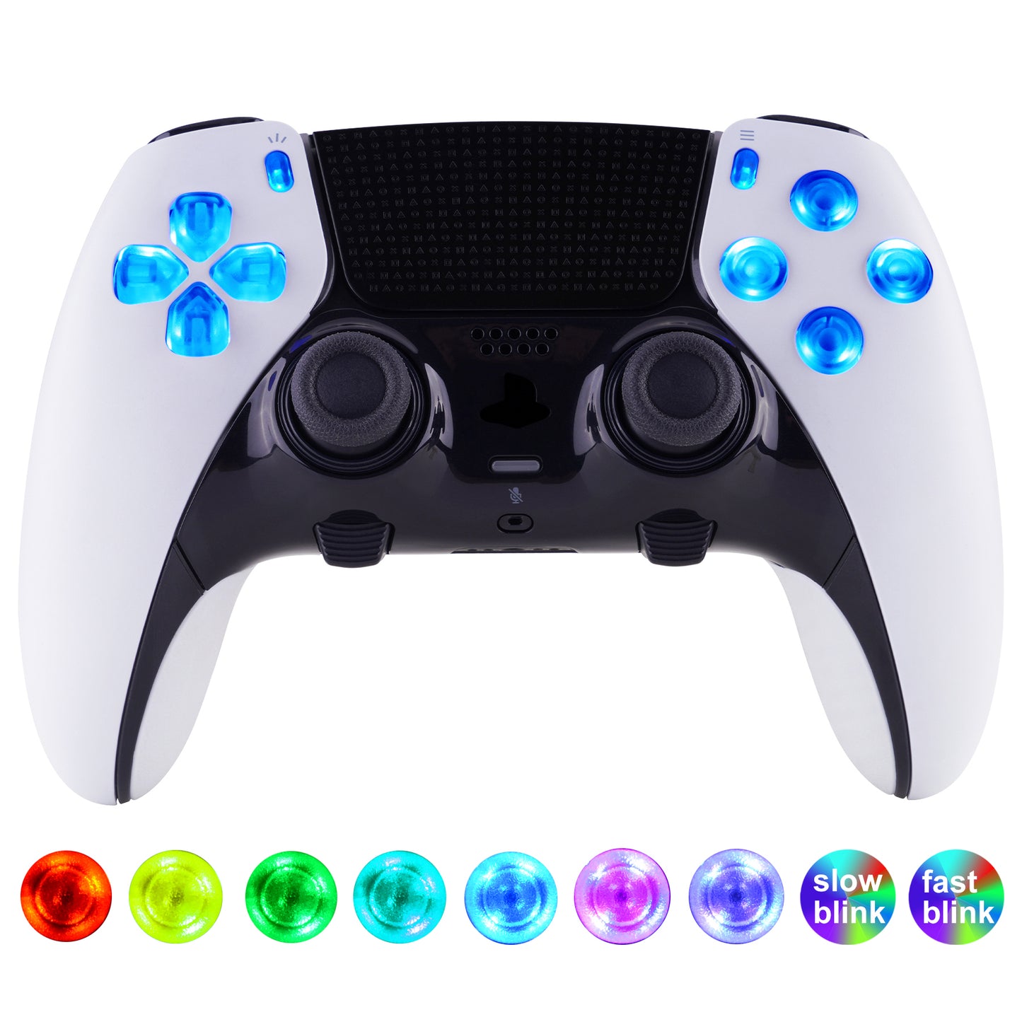 eXtremeRate Multi-Colors Luminated Buttons D&F LED Kit for PS5 Edge Controller - Transparent Clear Buttons