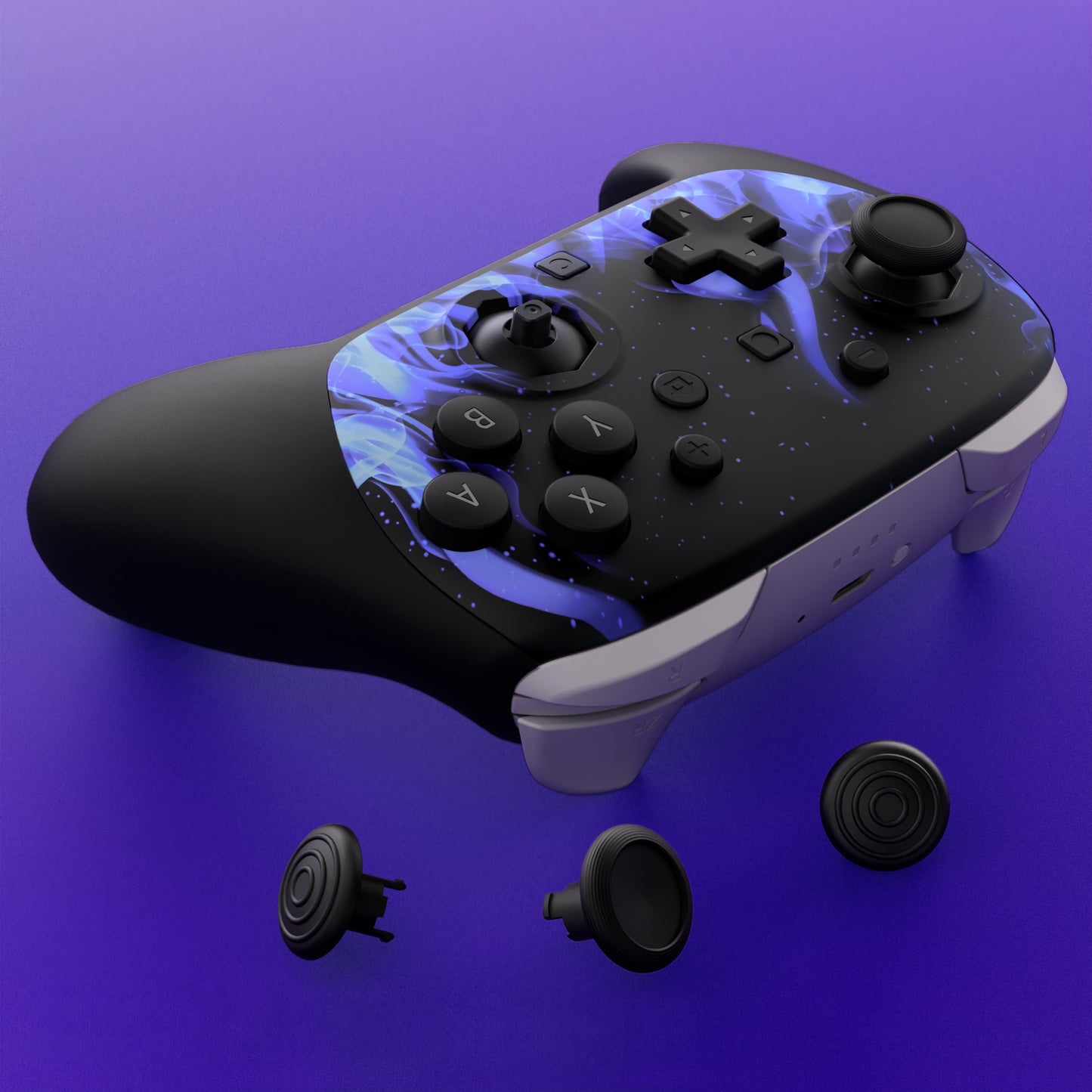 eXtremeRate Octagonal Gated Sticks Design Faceplate Shell with ThumbsGear Thumbsticks for Nintendo Switch 2 Pro Controller - Blue Flame