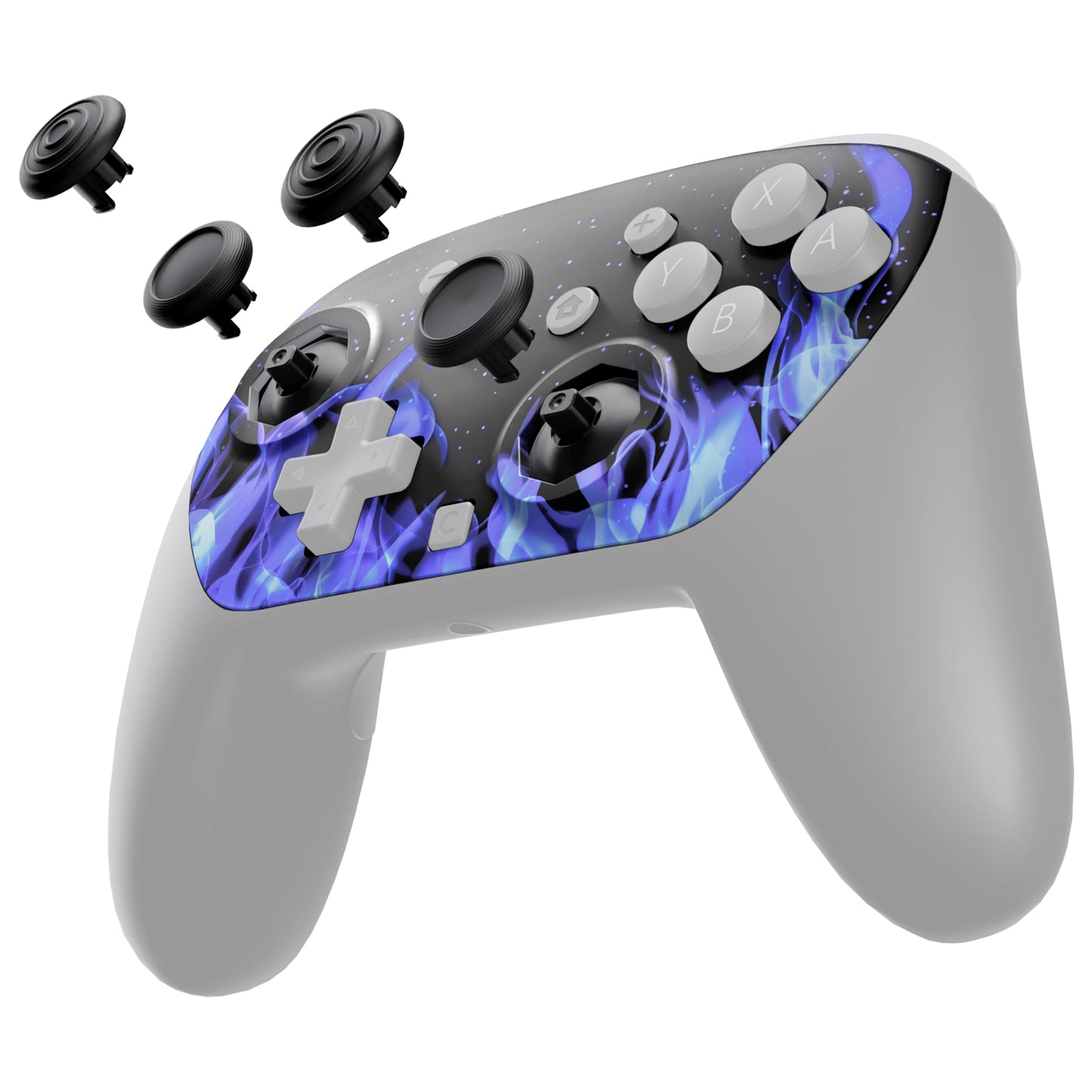 eXtremeRate Octagonal Gated Sticks Design Faceplate Shell with ThumbsGear Thumbsticks for Nintendo Switch 2 Pro Controller - Blue Flame