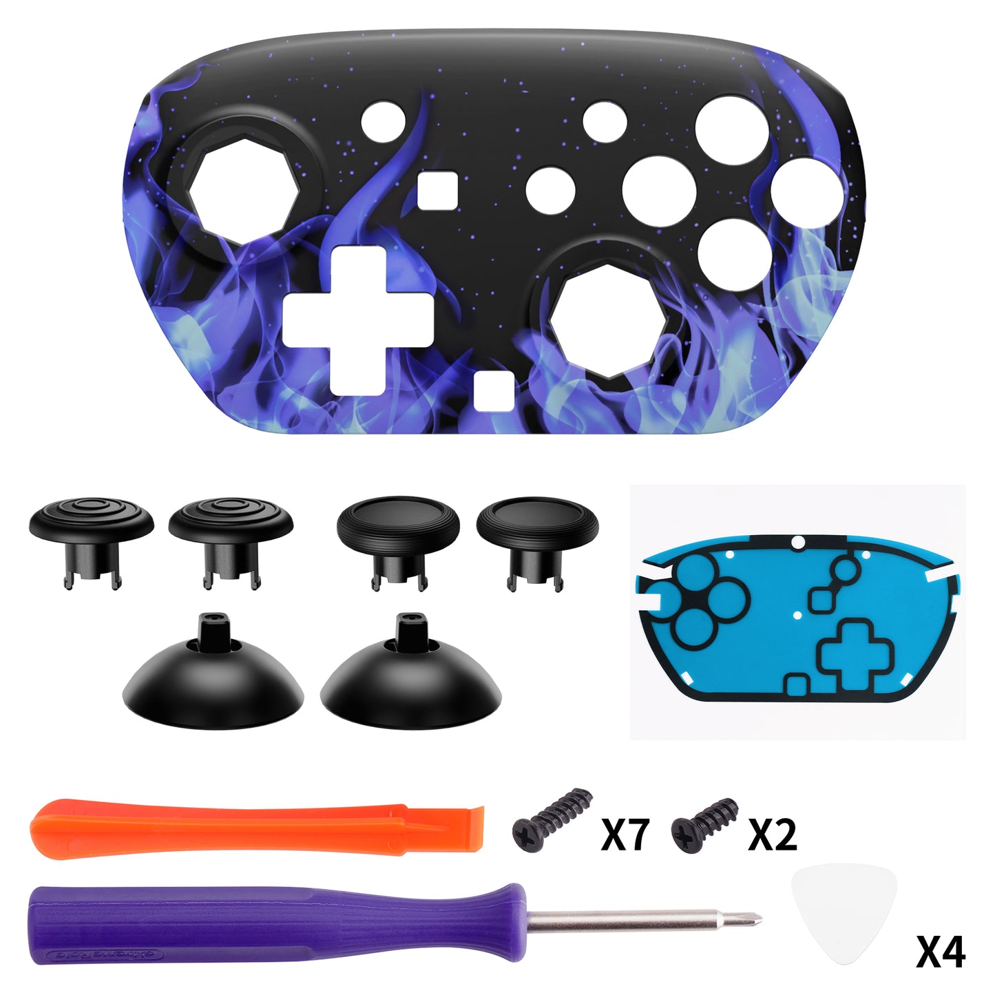 eXtremeRate Octagonal Gated Sticks Design Faceplate Shell with ThumbsGear Thumbsticks for Nintendo Switch 2 Pro Controller - Blue Flame