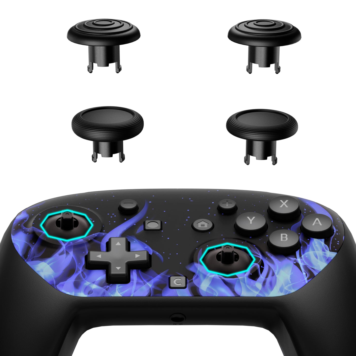 eXtremeRate Octagonal Gated Sticks Design Faceplate Shell with ThumbsGear Thumbsticks for Nintendo Switch 2 Pro Controller - Blue Flame