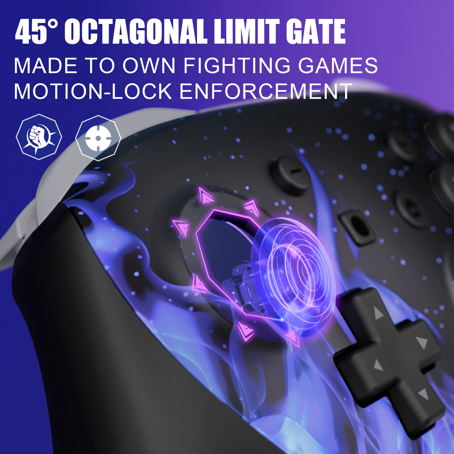 eXtremeRate Octagonal Gated Sticks Design Faceplate Shell with ThumbsGear Thumbsticks for Nintendo Switch 2 Pro Controller - Blue Flame