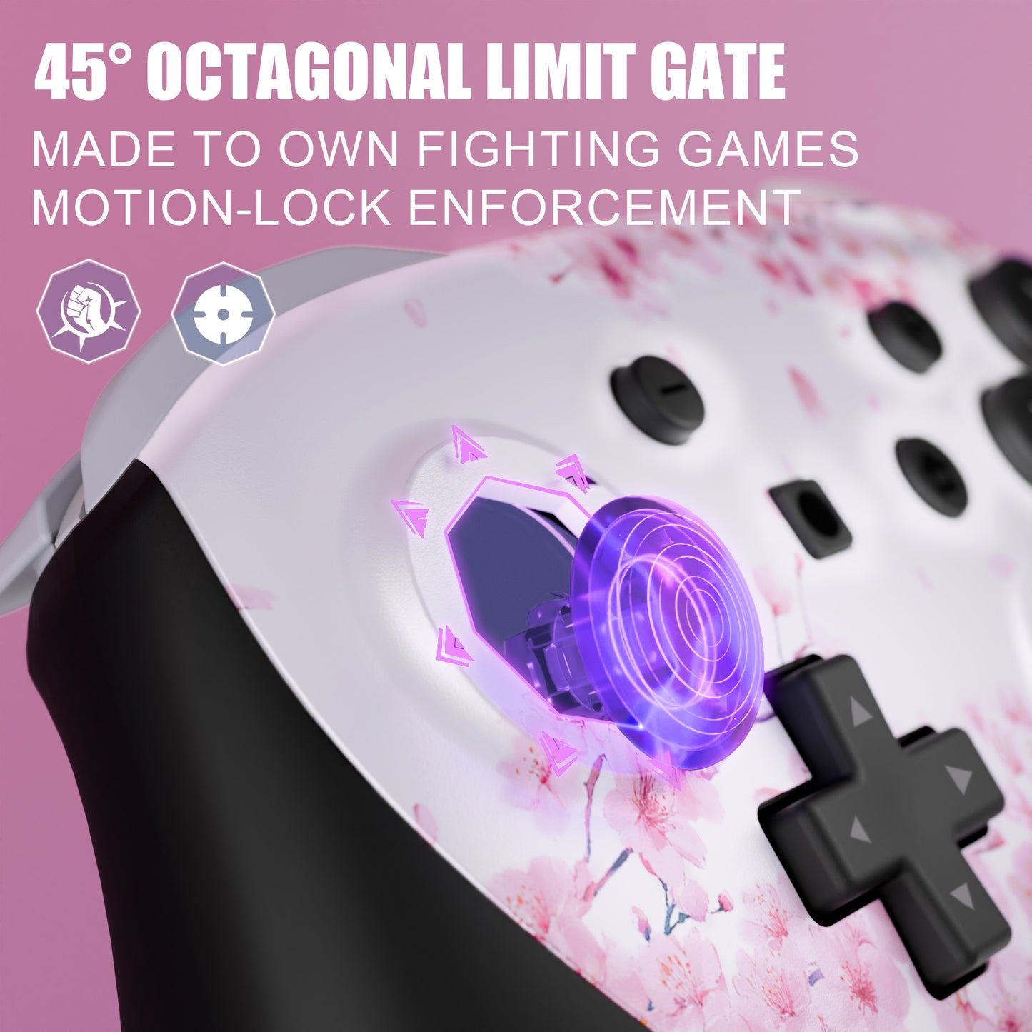 eXtremeRate Octagonal Gated Sticks Design Faceplate Shell with ThumbsGear Thumbsticks for Nintendo Switch 2 Pro Controller - Cherry Blossom Whisper