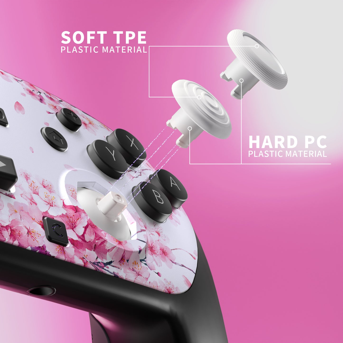 eXtremeRate Octagonal Gated Sticks Design Faceplate Shell with ThumbsGear Thumbsticks for Nintendo Switch 2 Pro Controller - Cherry Blossom Whisper
