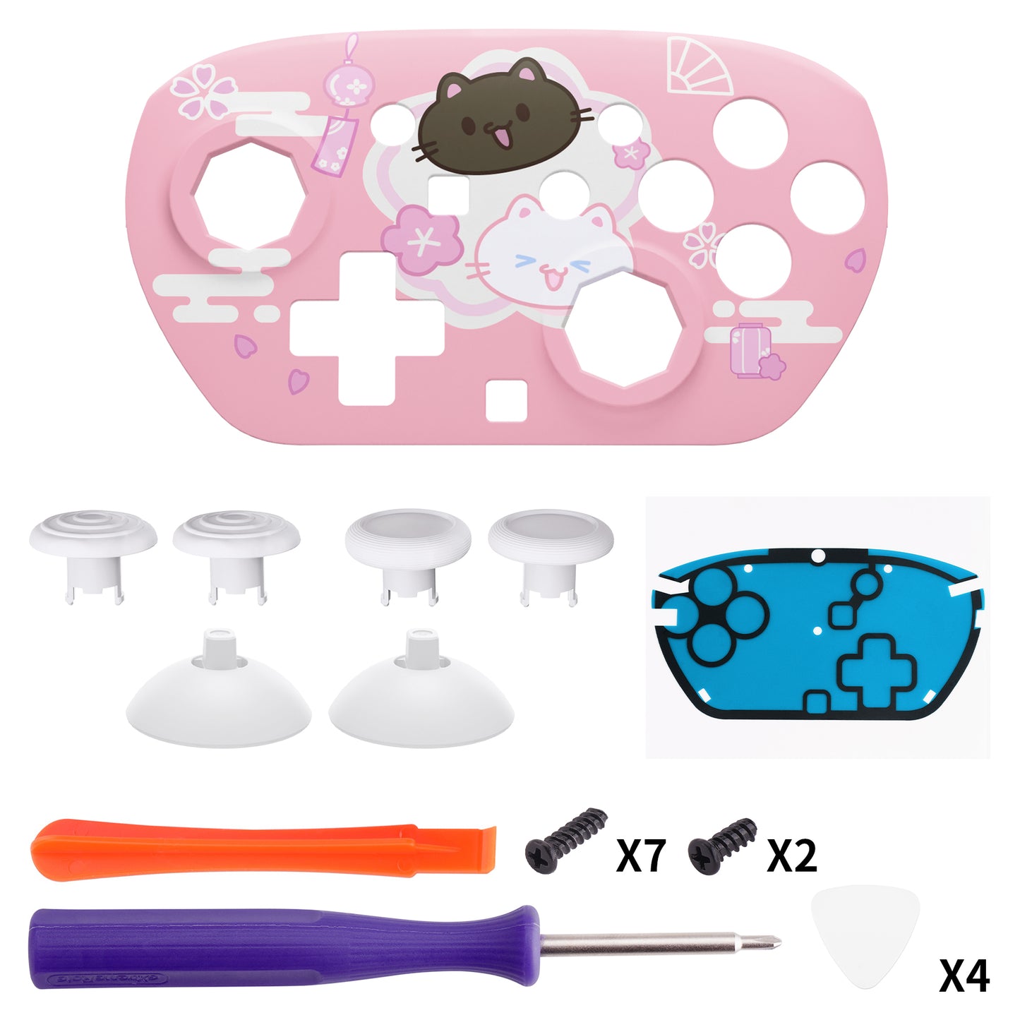 eXtremeRate Octagonal Gated Sticks Design Faceplate Shell with ThumbsGear Thumbsticks for Nintendo Switch 2 Pro Controller - Cherry Blossoms Kitten