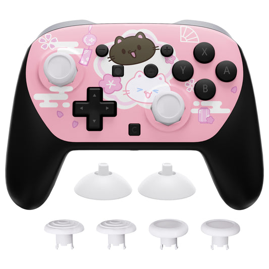 eXtremeRate Octagonal Gated Sticks Design Faceplate Shell with ThumbsGear Thumbsticks for Nintendo Switch 2 Pro Controller - Cherry Blossoms Kitten
