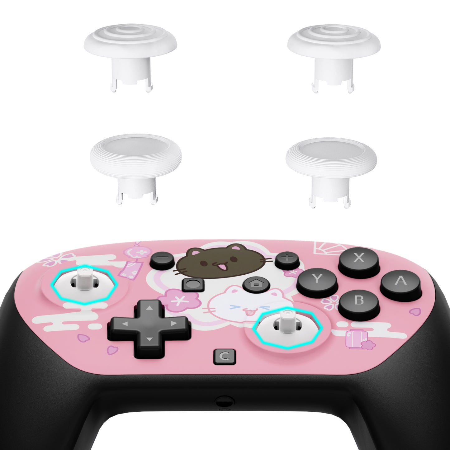eXtremeRate Octagonal Gated Sticks Design Faceplate Shell with ThumbsGear Thumbsticks for Nintendo Switch 2 Pro Controller - Cherry Blossoms Kitten