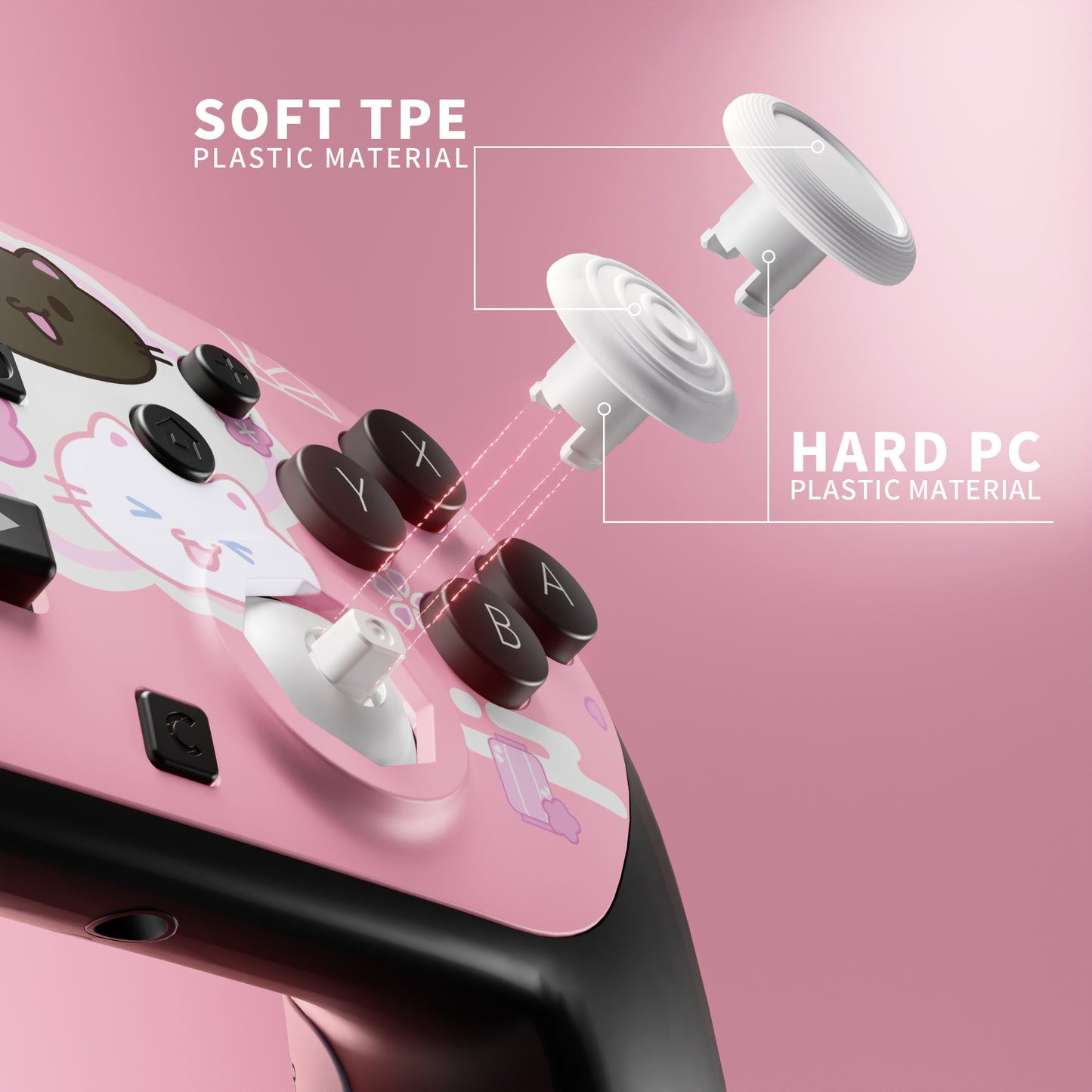 eXtremeRate Octagonal Gated Sticks Design Faceplate Shell with ThumbsGear Thumbsticks for Nintendo Switch 2 Pro Controller - Cherry Blossoms Kitten