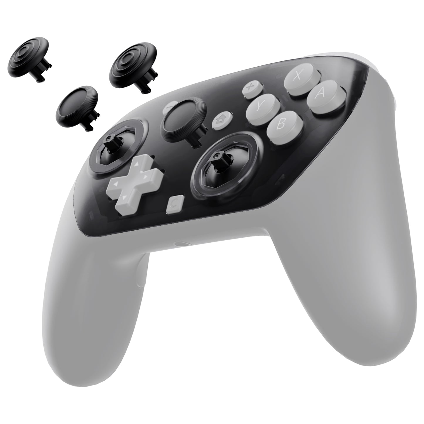 eXtremeRate Octagonal Gated Sticks Design Faceplate Shell with ThumbsGear Thumbsticks for Nintendo Switch 2 Pro Controller - Clear Slate Black