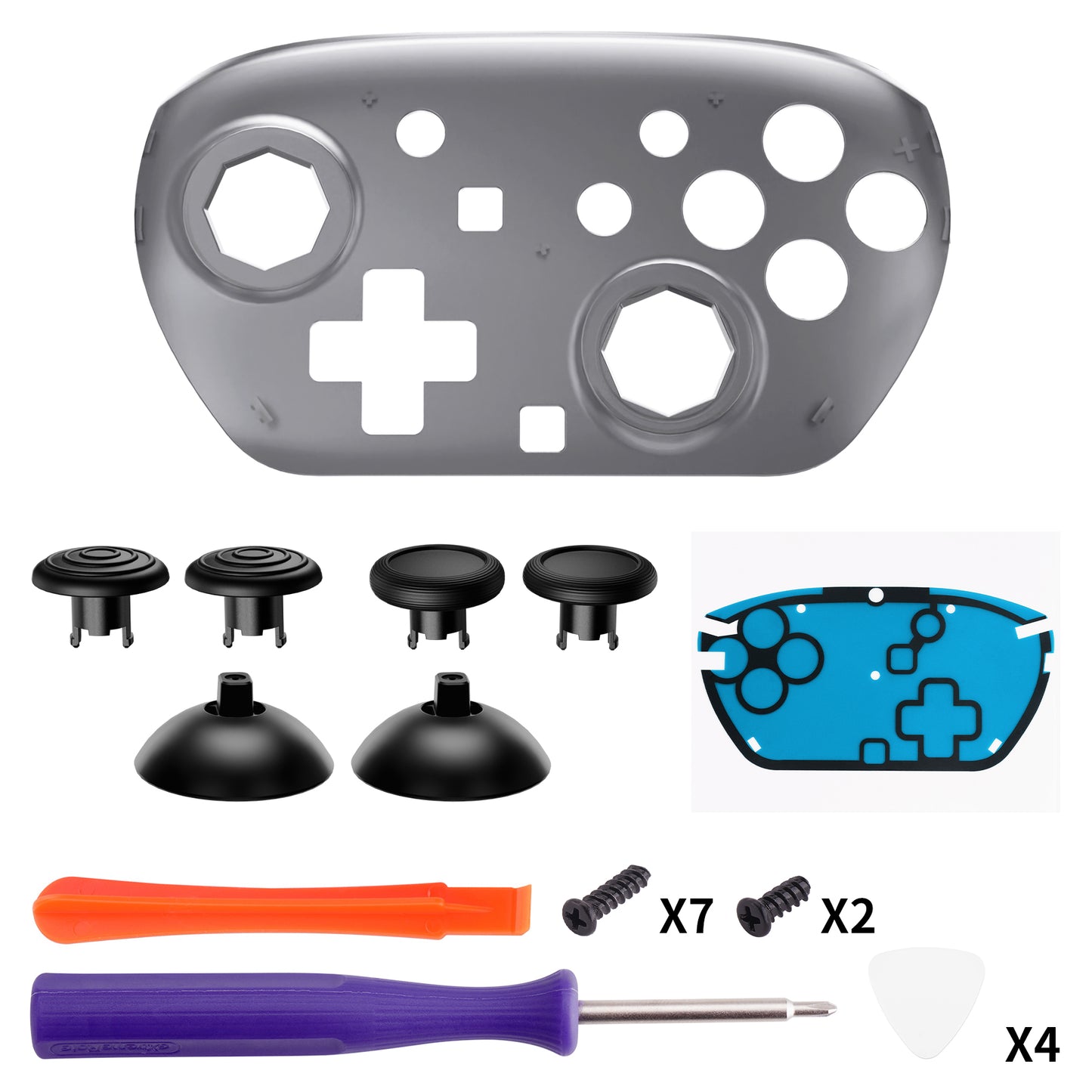 eXtremeRate Octagonal Gated Sticks Design Faceplate Shell with ThumbsGear Thumbsticks for Nintendo Switch 2 Pro Controller - Clear Slate Black