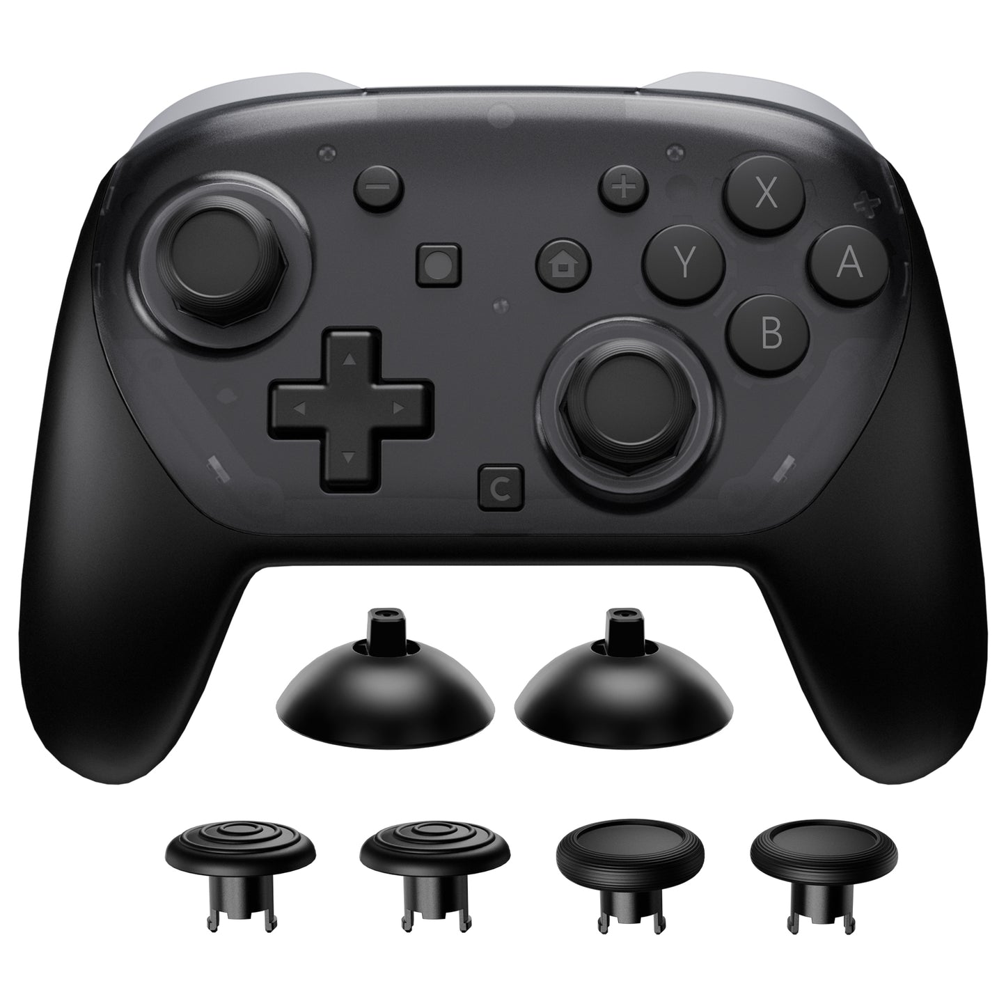 eXtremeRate Octagonal Gated Sticks Design Faceplate Shell with ThumbsGear Thumbsticks for Nintendo Switch 2 Pro Controller - Clear Slate Black