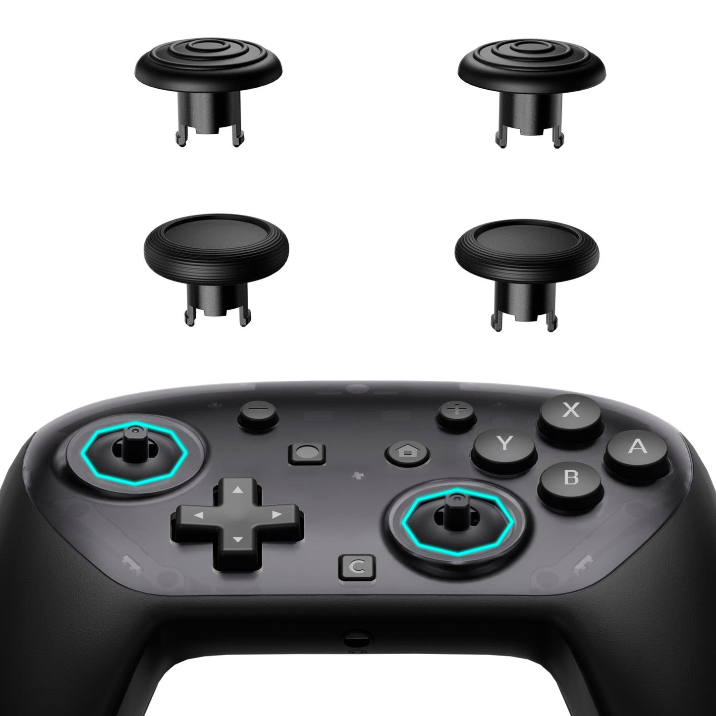 eXtremeRate Octagonal Gated Sticks Design Faceplate Shell with ThumbsGear Thumbsticks for Nintendo Switch 2 Pro Controller - Clear Slate Black