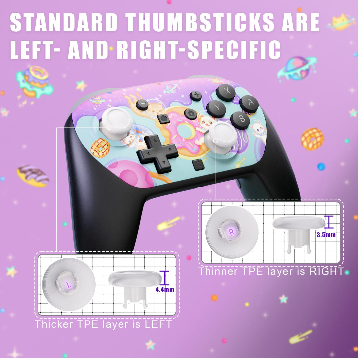eXtremeRate Octagonal Gated Sticks Design Faceplate Shell with ThumbsGear Thumbsticks for Nintendo Switch 2 Pro Controller - Donut Odyssey