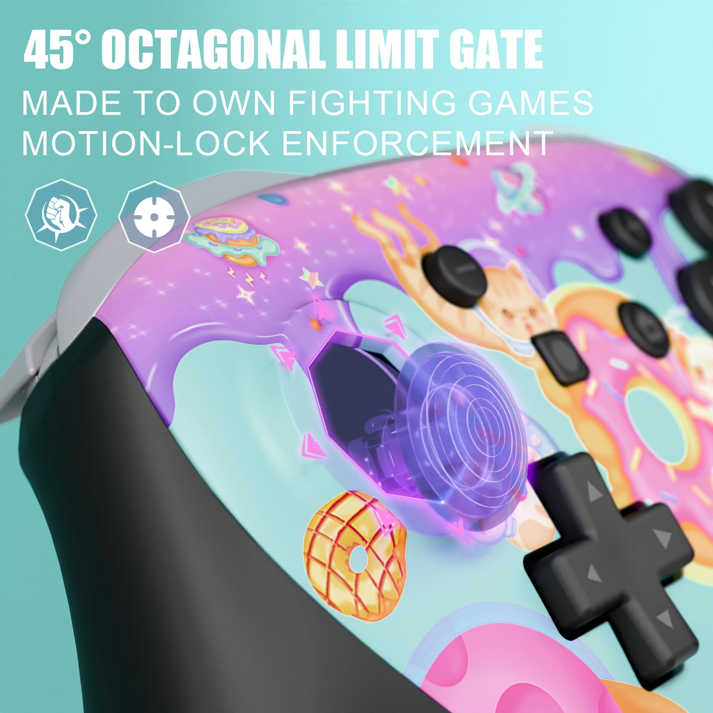 eXtremeRate Octagonal Gated Sticks Design Faceplate Shell with ThumbsGear Thumbsticks for Nintendo Switch 2 Pro Controller - Donut Odyssey