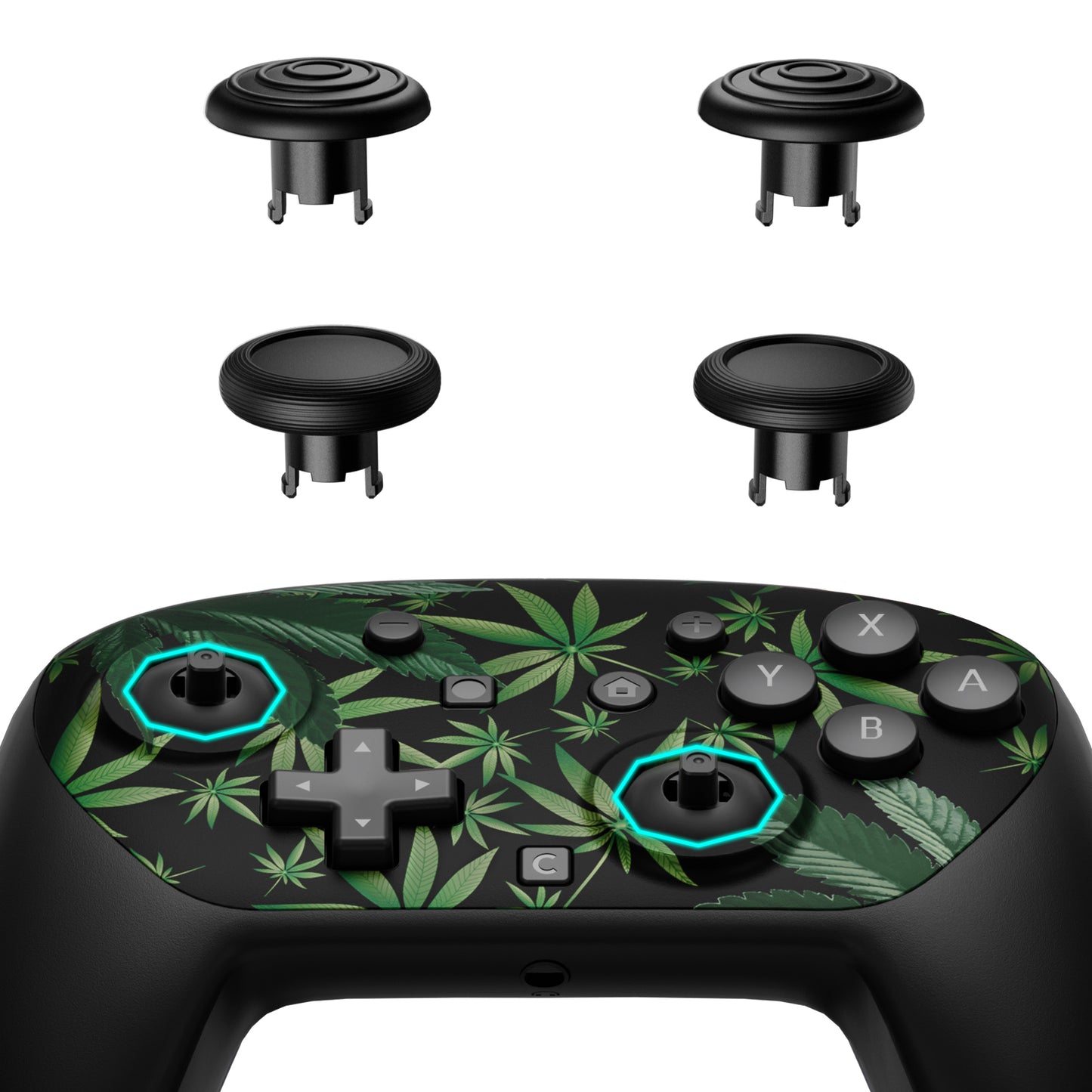 eXtremeRate Octagonal Gated Sticks Design Faceplate Shell with ThumbsGear Thumbsticks for Nintendo Switch 2 Pro Controller - Green Weeds