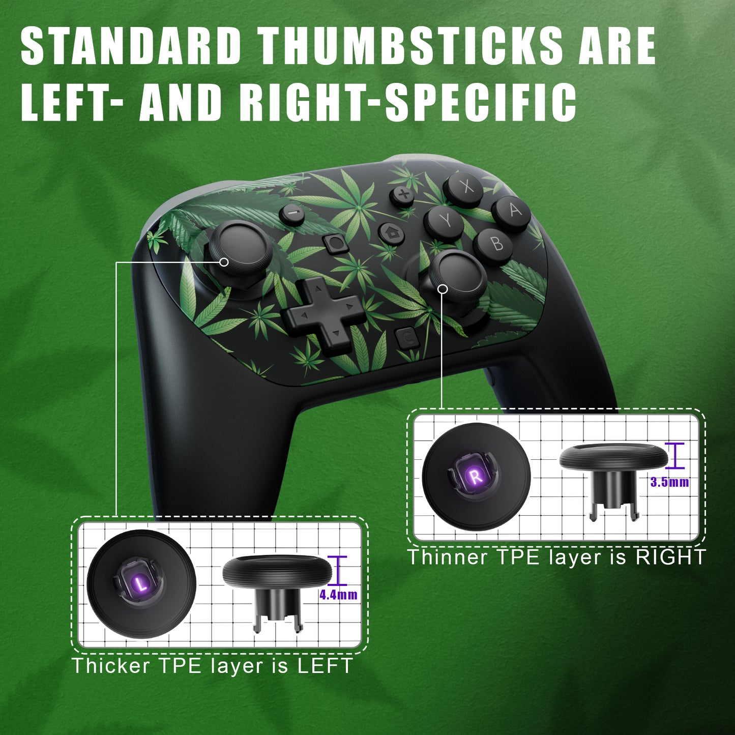 eXtremeRate Octagonal Gated Sticks Design Faceplate Shell with ThumbsGear Thumbsticks for Nintendo Switch 2 Pro Controller - Green Weeds