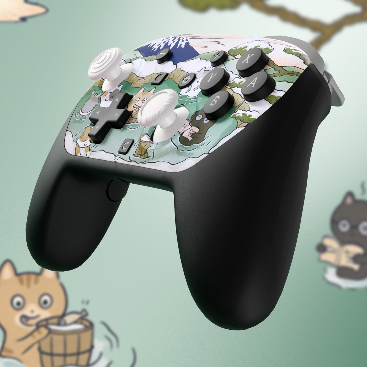 eXtremeRate Octagonal Gated Sticks Design Faceplate Shell with ThumbsGear Thumbsticks for Nintendo Switch 2 Pro Controller - Hot Spring Kitties