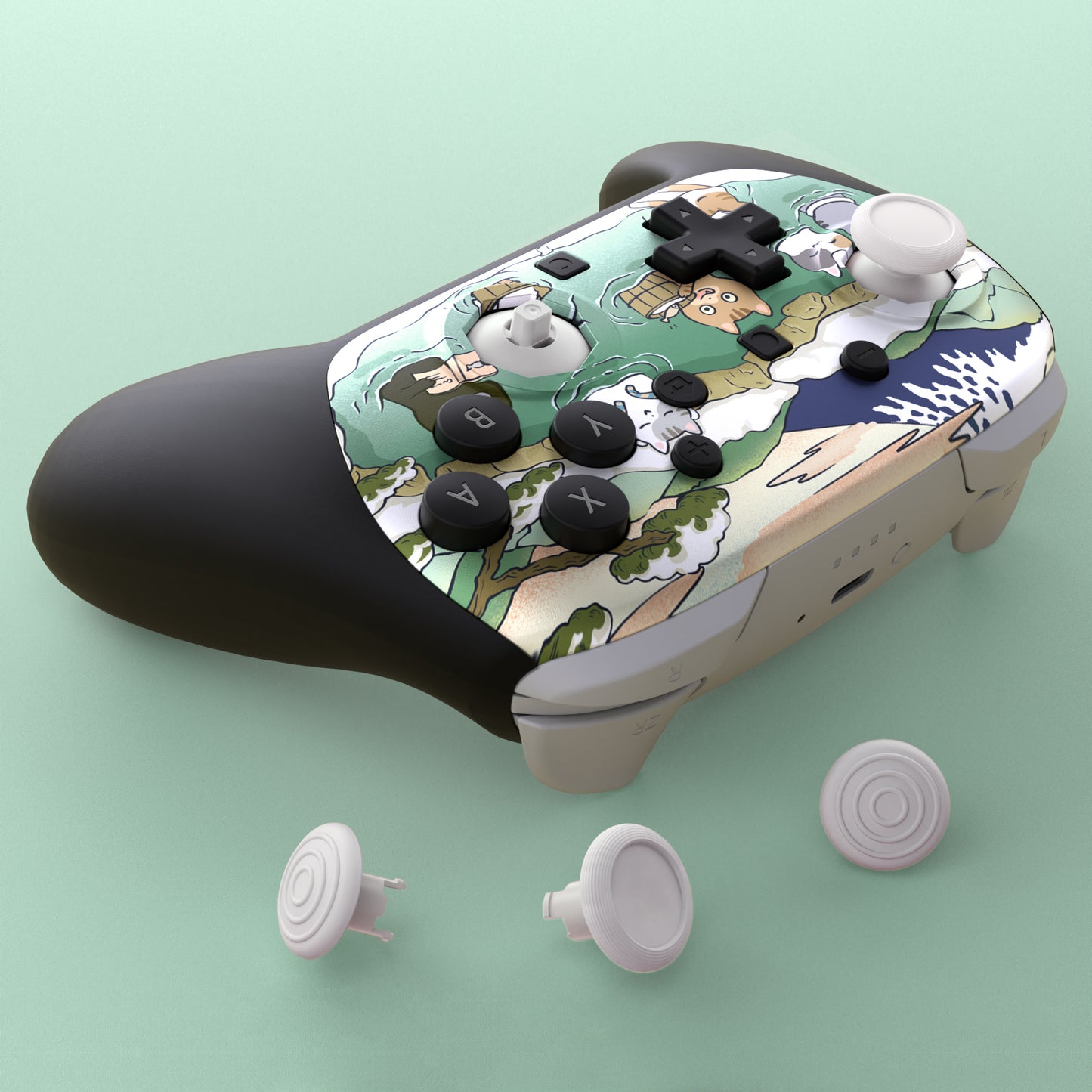 eXtremeRate Octagonal Gated Sticks Design Faceplate Shell with ThumbsGear Thumbsticks for Nintendo Switch 2 Pro Controller - Hot Spring Kitties