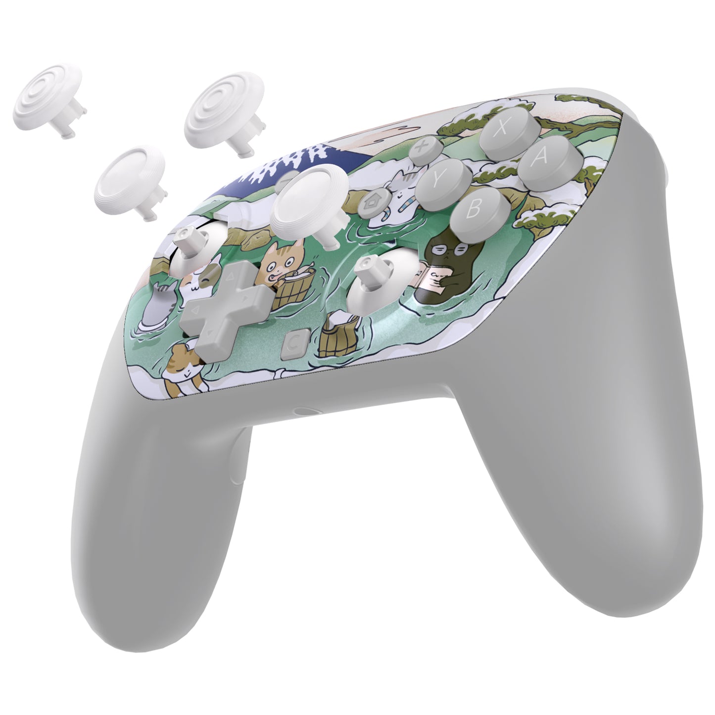 eXtremeRate Octagonal Gated Sticks Design Faceplate Shell with ThumbsGear Thumbsticks for Nintendo Switch 2 Pro Controller - Hot Spring Kitties