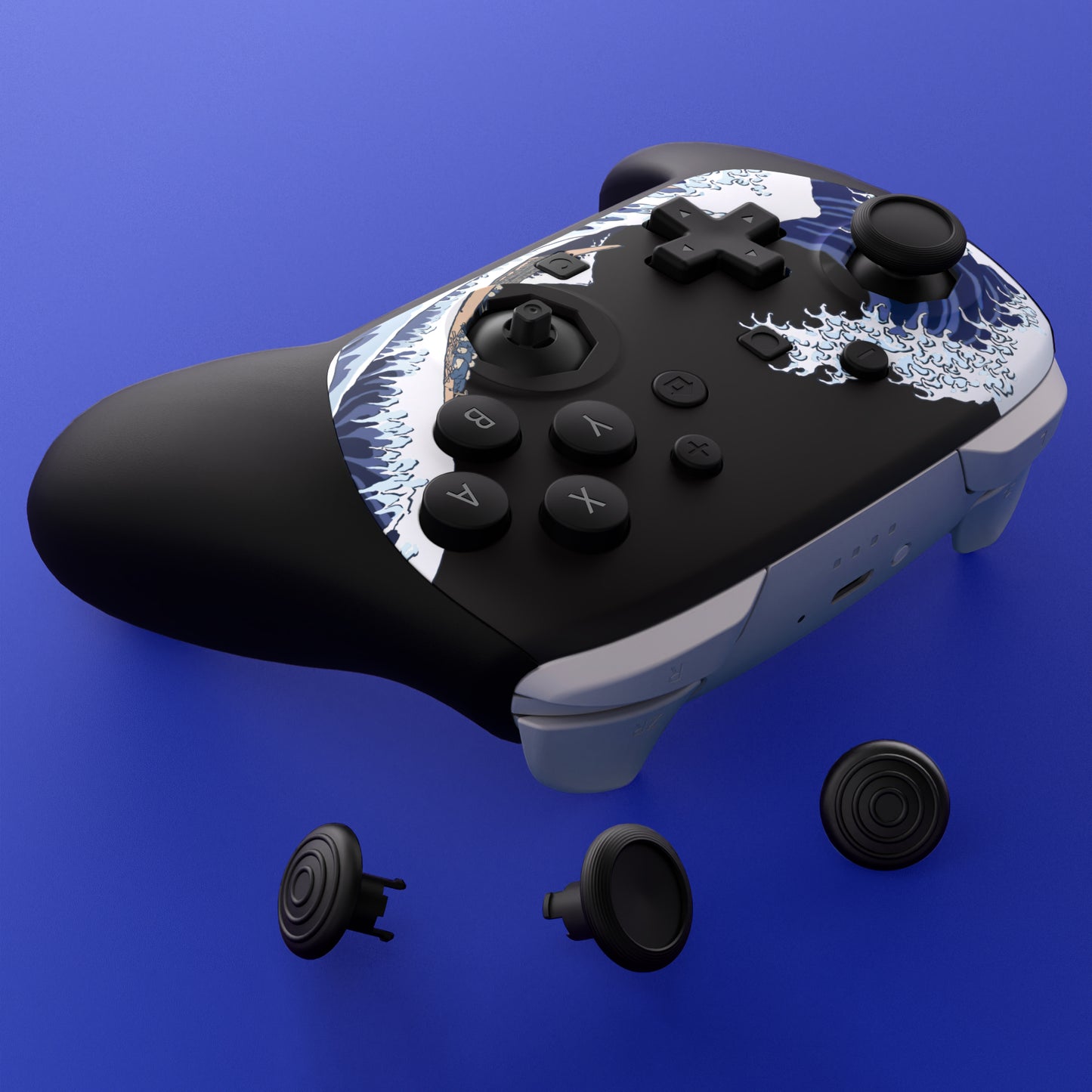 eXtremeRate Octagonal Gated Sticks Design Faceplate Shell with ThumbsGear Thumbsticks for Nintendo Switch 2 Pro Controller - The Great Wave Off Kanagawa
