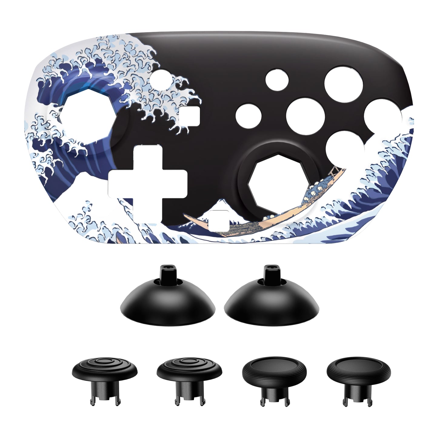 eXtremeRate Octagonal Gated Sticks Design Faceplate Shell with ThumbsGear Thumbsticks for Nintendo Switch 2 Pro Controller - The Great Wave Off Kanagawa