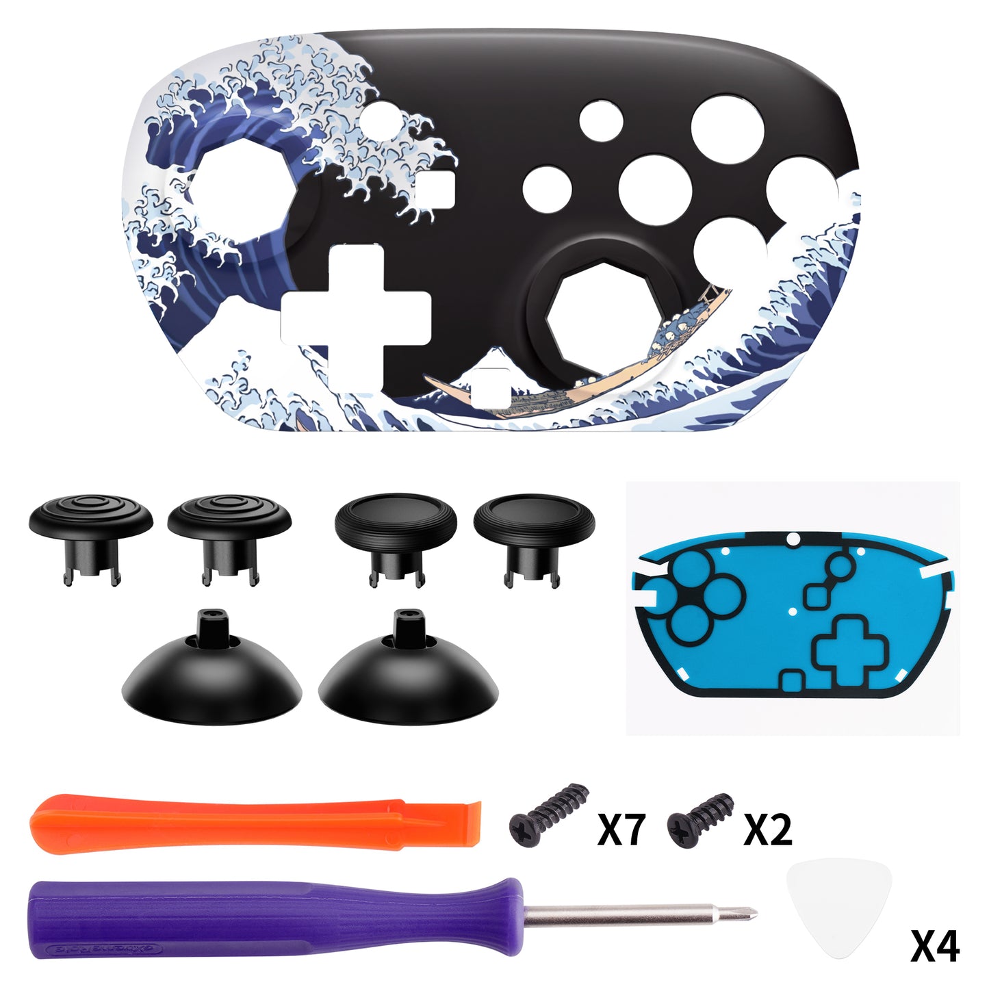 eXtremeRate Octagonal Gated Sticks Design Faceplate Shell with ThumbsGear Thumbsticks for Nintendo Switch 2 Pro Controller - The Great Wave Off Kanagawa