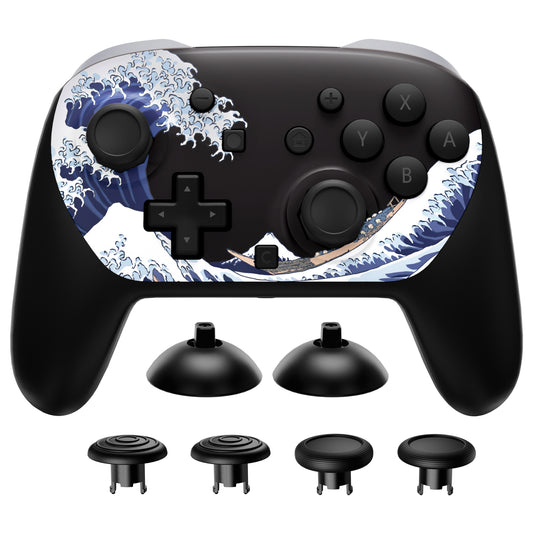 eXtremeRate Octagonal Gated Sticks Design Faceplate Shell with ThumbsGear Thumbsticks for Nintendo Switch 2 Pro Controller - The Great Wave Off Kanagawa
