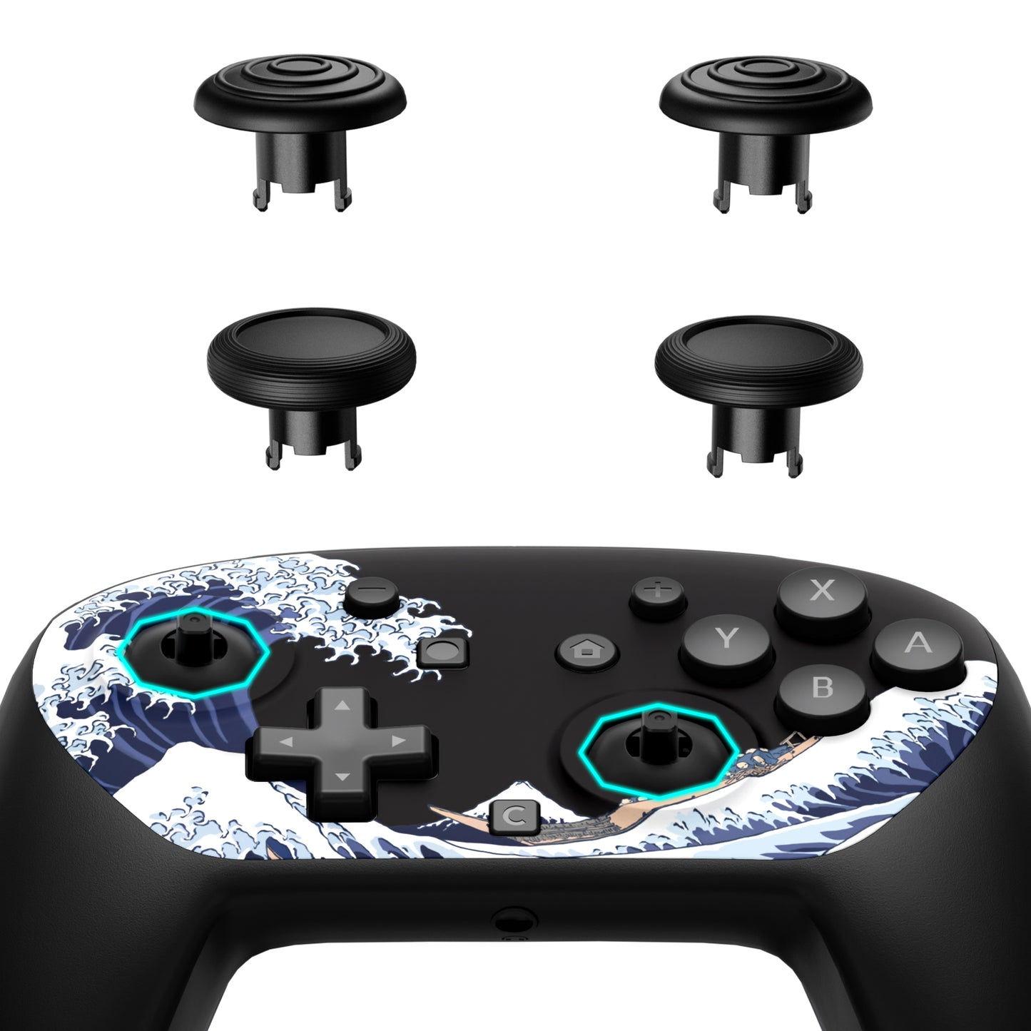 eXtremeRate Octagonal Gated Sticks Design Faceplate Shell with ThumbsGear Thumbsticks for Nintendo Switch 2 Pro Controller - The Great Wave Off Kanagawa