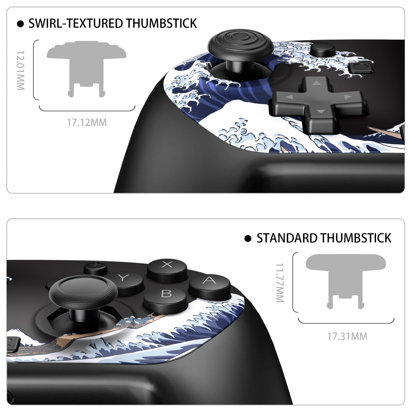 eXtremeRate Octagonal Gated Sticks Design Faceplate Shell with ThumbsGear Thumbsticks for Nintendo Switch 2 Pro Controller - The Great Wave Off Kanagawa