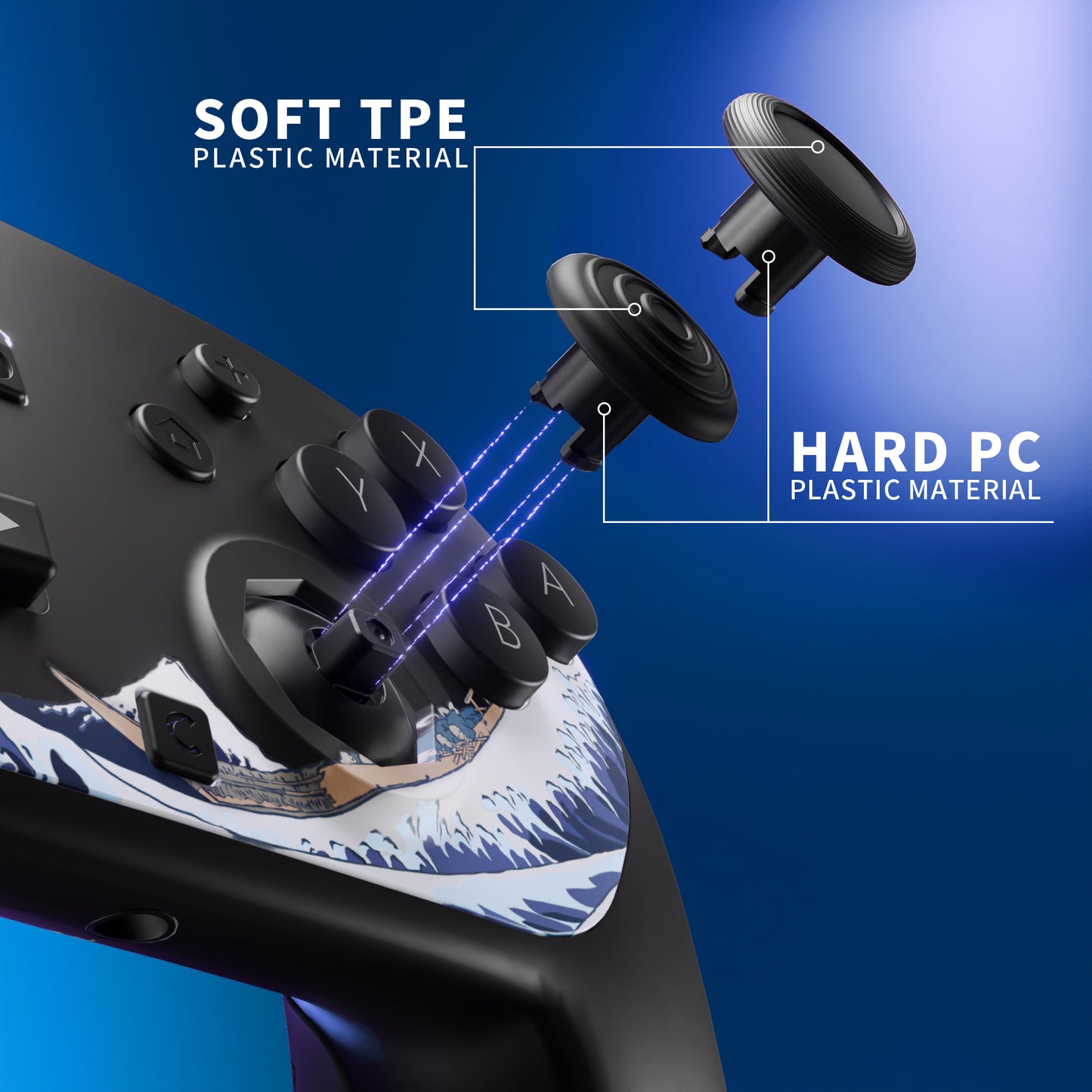eXtremeRate Octagonal Gated Sticks Design Faceplate Shell with ThumbsGear Thumbsticks for Nintendo Switch 2 Pro Controller - The Great Wave Off Kanagawa