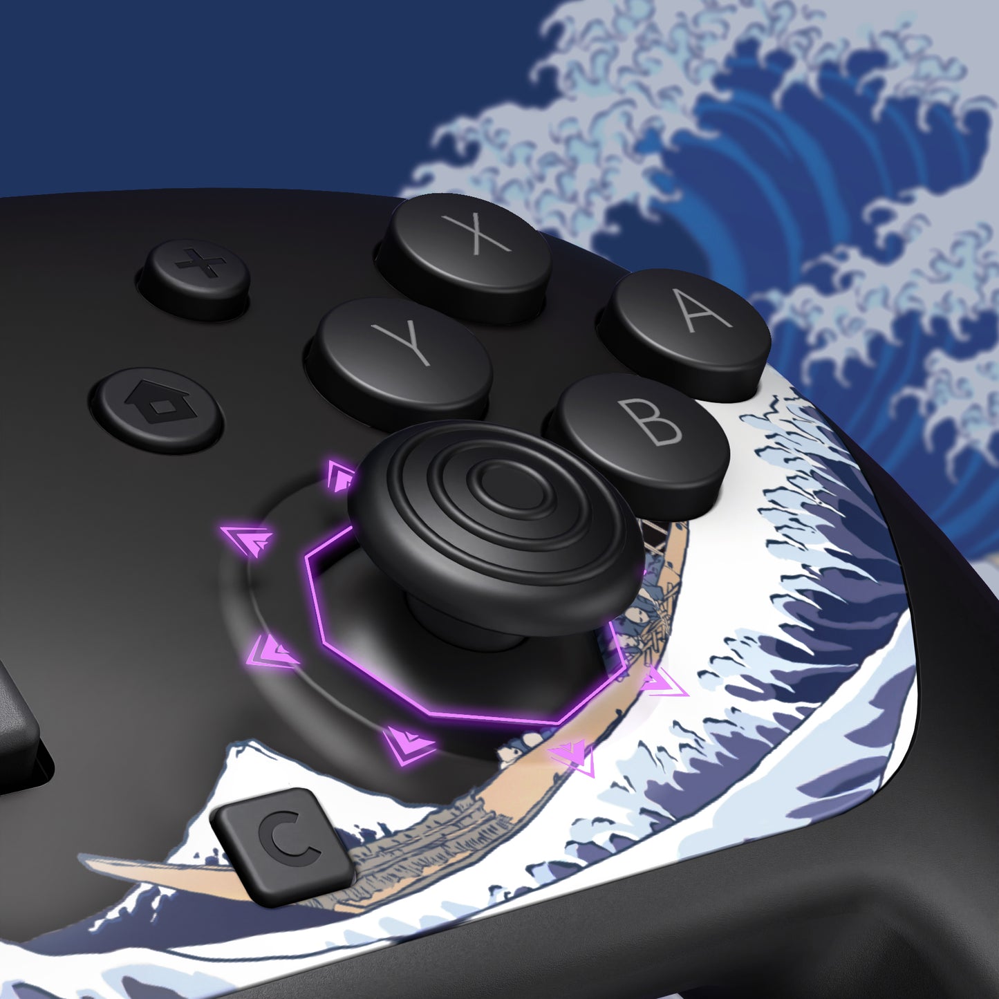 eXtremeRate Octagonal Gated Sticks Design Faceplate Shell with ThumbsGear Thumbsticks for Nintendo Switch 2 Pro Controller - The Great Wave Off Kanagawa