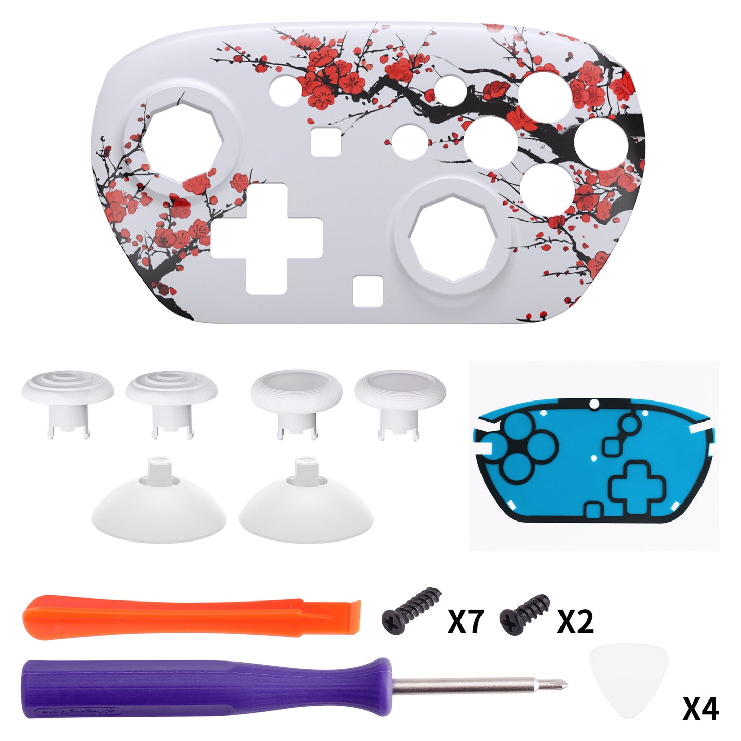 eXtremeRate Octagonal Gated Sticks Design Faceplate Shell with ThumbsGear Thumbsticks for Nintendo Switch 2 Pro Controller - Winter Blossom