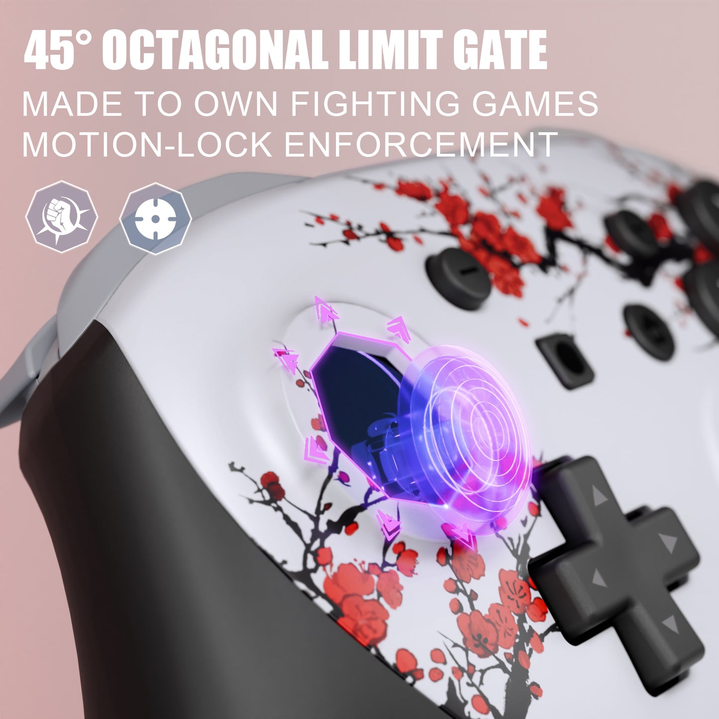 eXtremeRate Octagonal Gated Sticks Design Faceplate Shell with ThumbsGear Thumbsticks for Nintendo Switch 2 Pro Controller - Winter Blossom