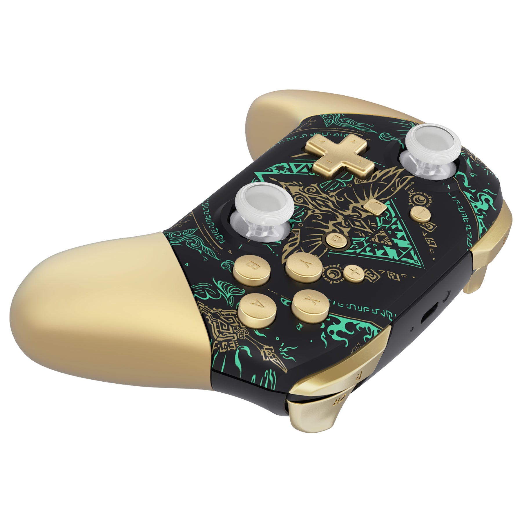 eXtremeRate Octagonal Gated Sticks Design Replacement Full Set Shell Faceplate Backplate Handles for Nintendo Switch Pro - Glow in Dark - Totem of Kingdom Black eXtremeRate