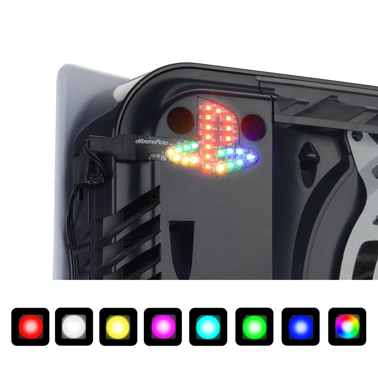 eXtremeRate RGB RAINBOW Logo LED Kit for PS5 Disc & Digital Edition Console (2020 CFI-1 Series) - 7 Colors 40 Effects eXtremeRate