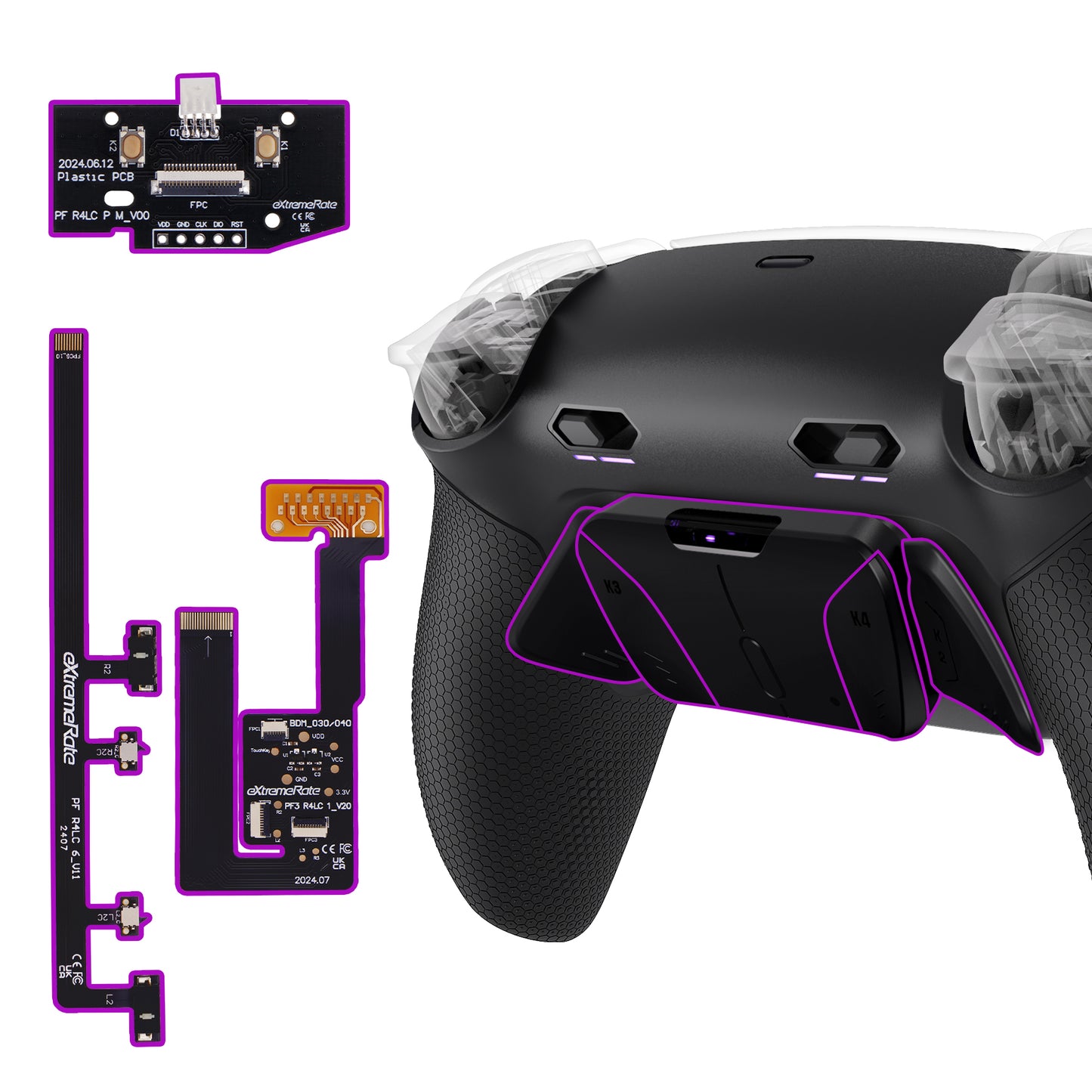 eXtremeRate RISE4 Plus MAX Back Paddles Kit with Clicky Trigger Stops & Rubberized Grip for PS5 Controller BDM-030/040/050/060 - Black