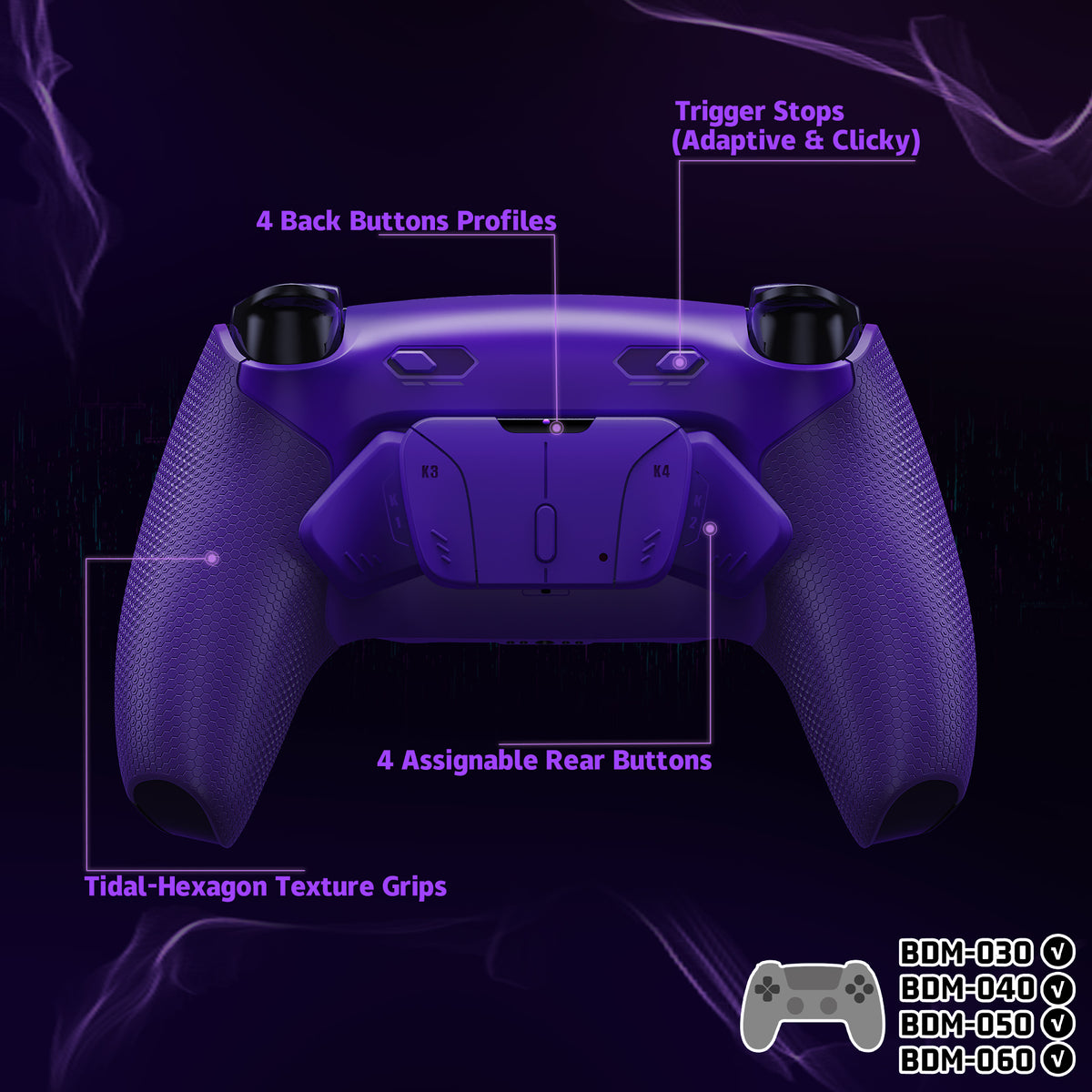 eXtremeRate RISE4 Plus MAX Back Paddles Kit with Clicky Trigger Stops & Rubberized Grip for PS5 Controller BDM-030/040/050/060 - Galactic Purple