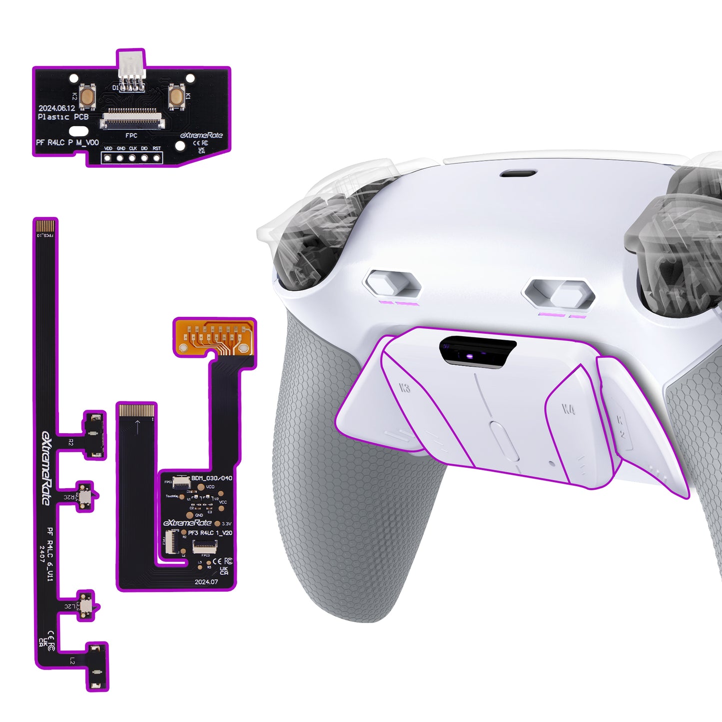 eXtremeRate RISE4 Plus MAX Back Paddles Kit with Clicky Trigger Stops & Rubberized Grip for PS5 Controller BDM-030/040/050/060 - White Gray