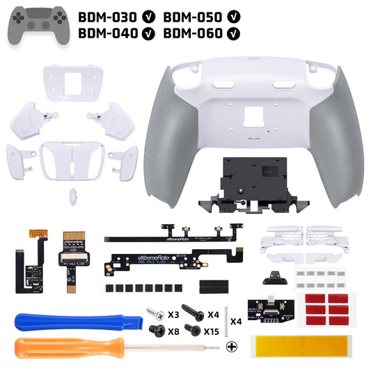 eXtremeRate RISE4 Plus MAX Back Paddles Kit with Clicky Trigger Stops & Rubberized Grip for PS5 Controller BDM-030/040/050/060 - White Gray