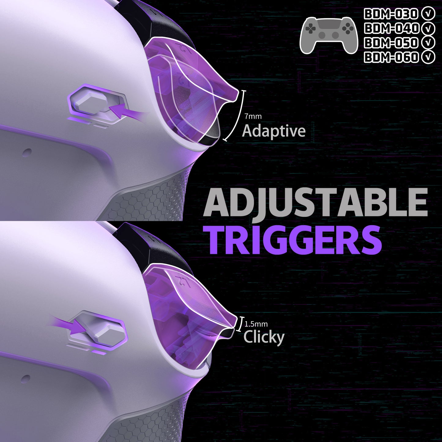 eXtremeRate RISE4 Plus MAX Back Paddles Kit with Clicky Trigger Stops & Rubberized Grip for PS5 Controller BDM-030/040/050/060 - White Gray