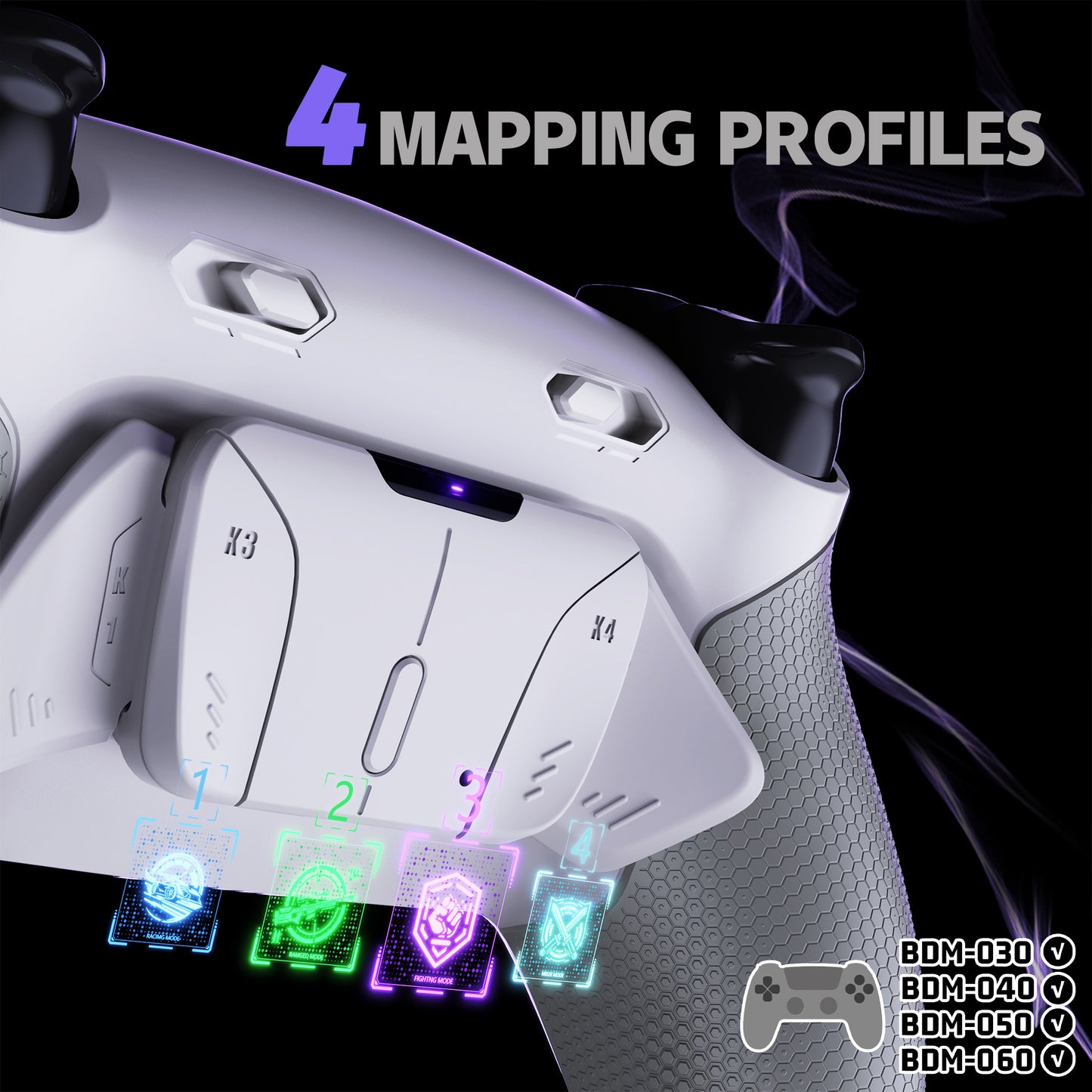 eXtremeRate RISE4 Plus MAX Back Paddles Kit with Clicky Trigger Stops & Rubberized Grip for PS5 Controller BDM-030/040/050/060 - White Gray